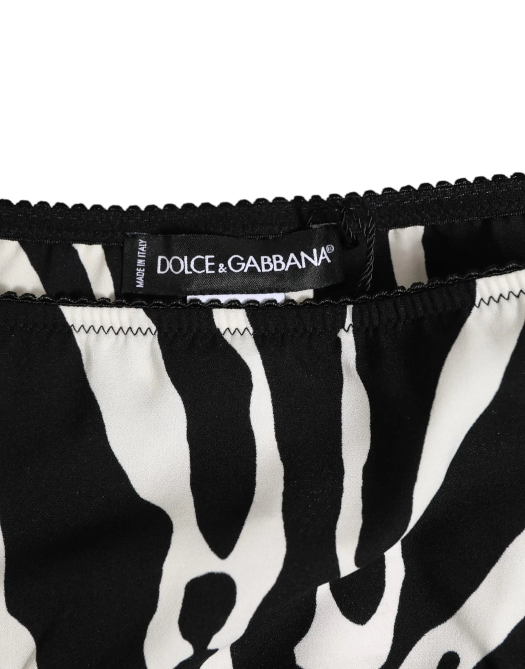 Jupe dolce & gabbana noir et blanc à imprimé zèbre avec taille échancrée en tissu léger pour sous-vêtements