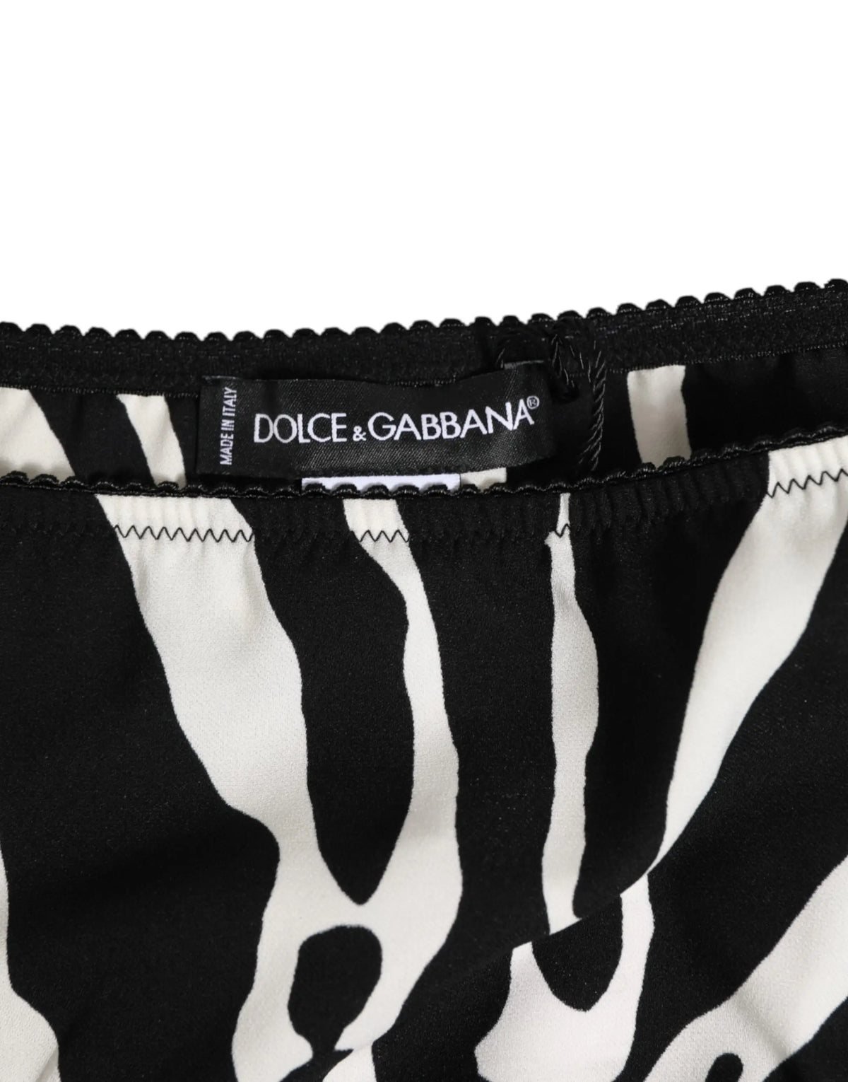 Jupe dolce & gabbana noir et blanc à imprimé zèbre avec taille échancrée en tissu léger pour sous-vêtements