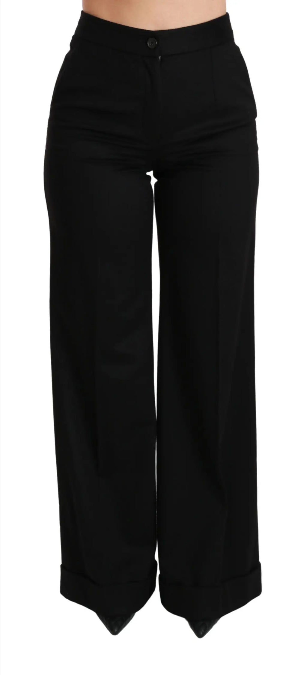 Pantalon large noir dolce gabbana en cachemire avec une coupe ajustée et des revers roulés