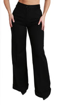 Pantalon large noir dolce & gabbana en cachemire à taille haute avec coupe ajustée et revers roulés