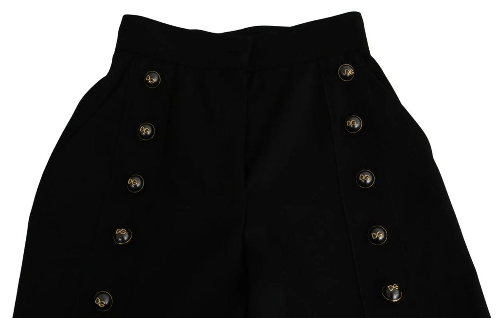 Jupe noire taille haute avec double rangée de boutons dorés logo dg pour pantalon large en laine dolce gabbana
