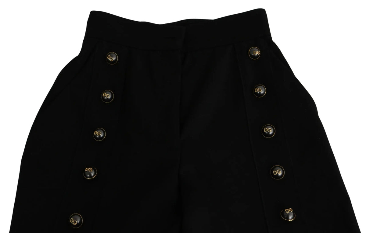 Jupe noire taille haute avec double rangée de boutons dorés logo dg pour pantalon large en laine dolce gabbana