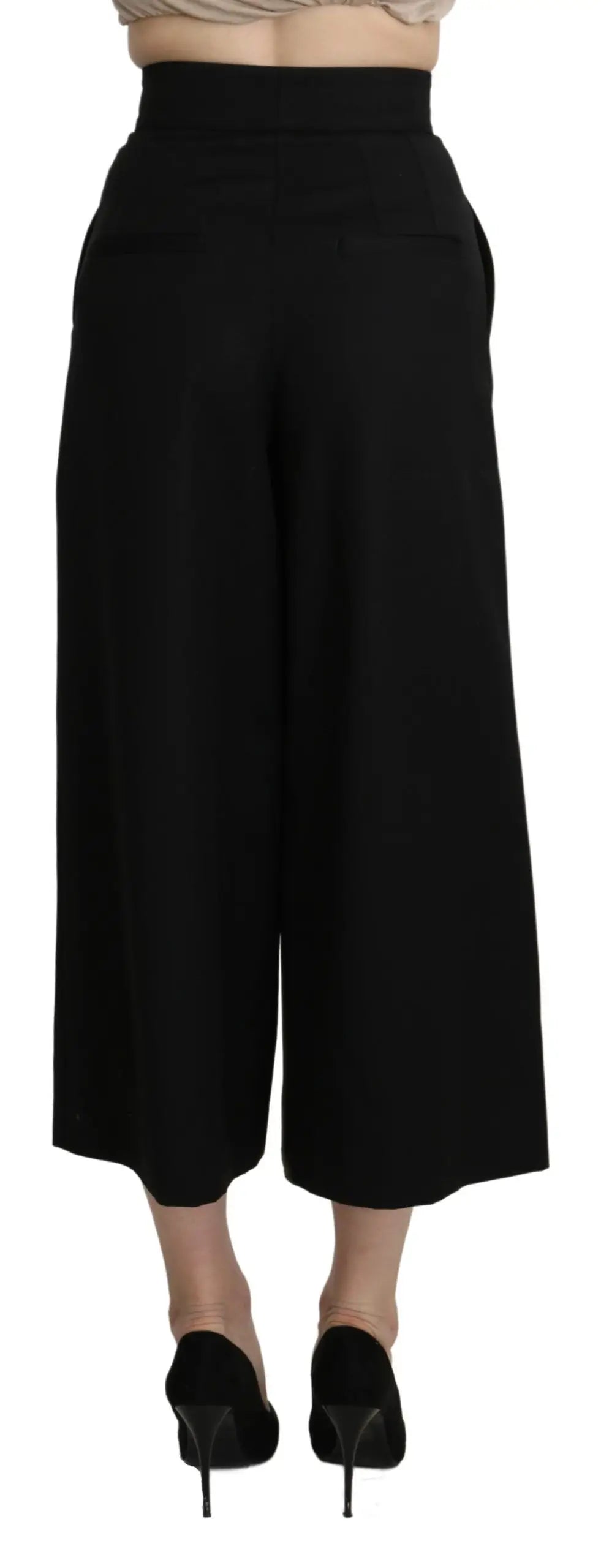 Pantalon noir dolce gabbana en laine cropped avec jambes larges taille haute coupe tailleur élégante