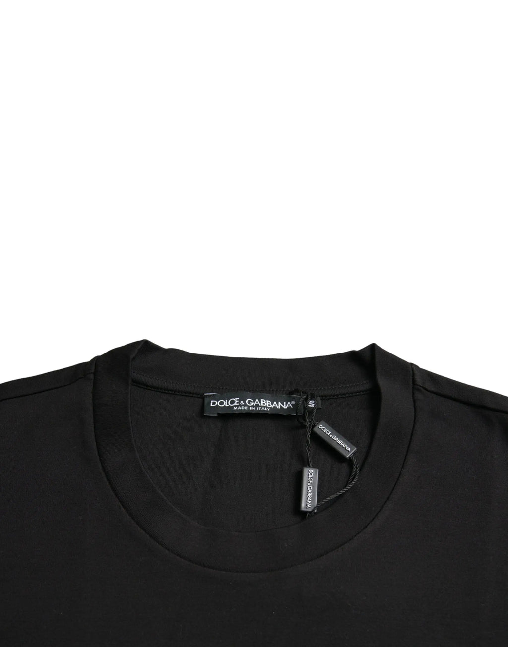 T-shirt dolce & gabbana noir avec col rond simple et étiquettes de marque visible