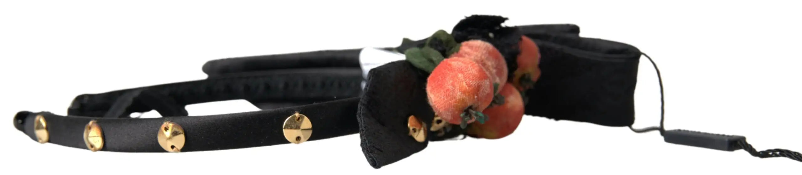 Ceinture en cuir noir avec cloches métal doré et accents fruités décoratifs dolce gabbana multicolore