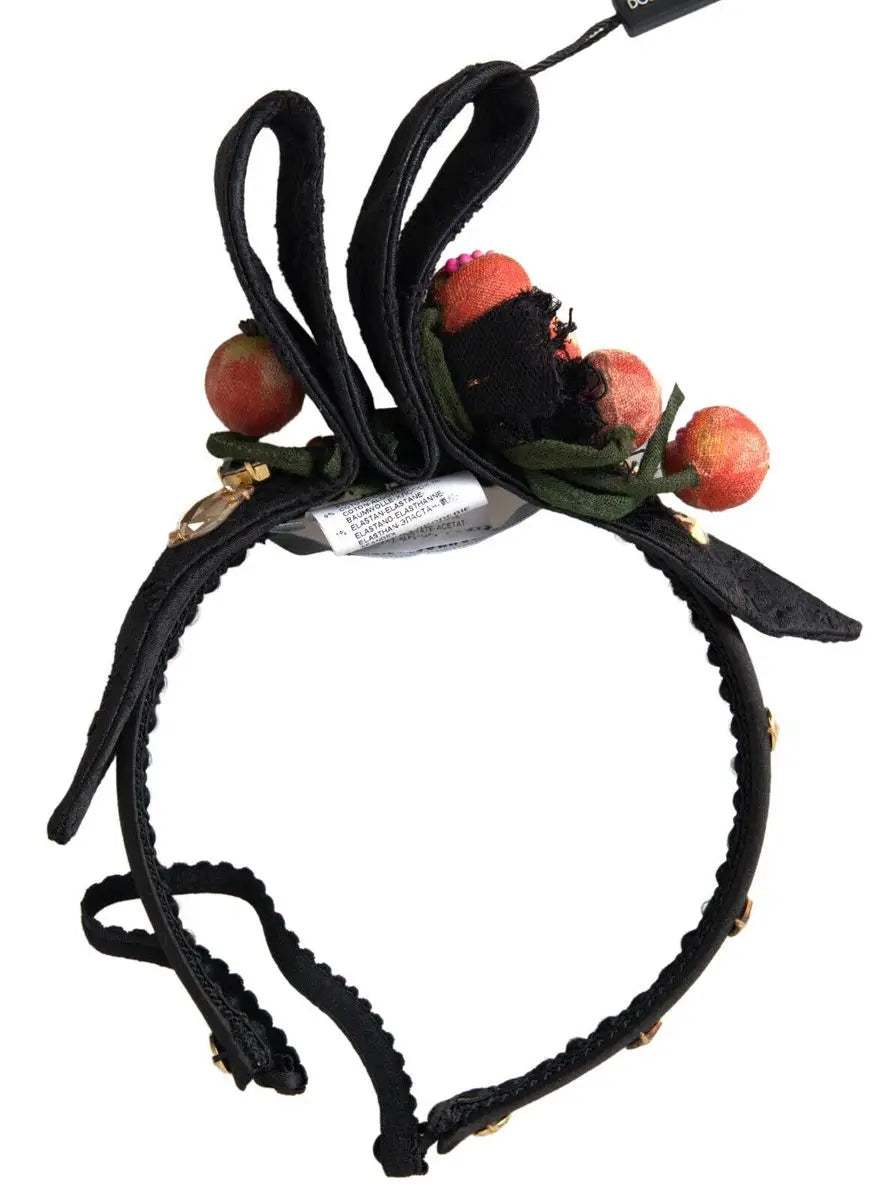 Dolce & Gabbana serre-tête tiara en velours noir orné de baies en tissu multicolores et feuilles vertes