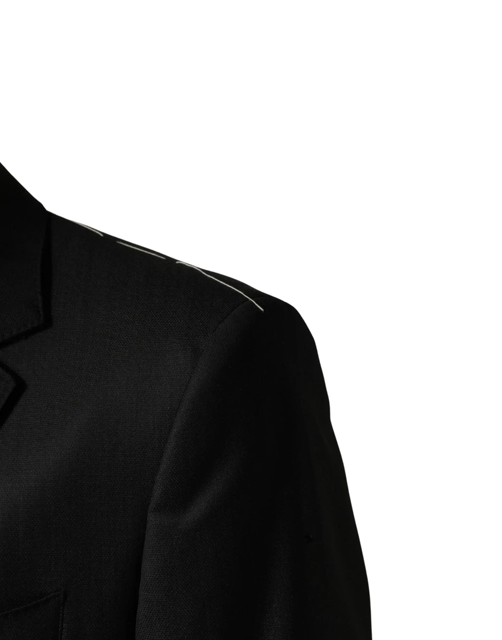 Dolce & Gabbana blazer noir en laine avec deux boutons et surpiqûres blanches discrètes sur l’épaule