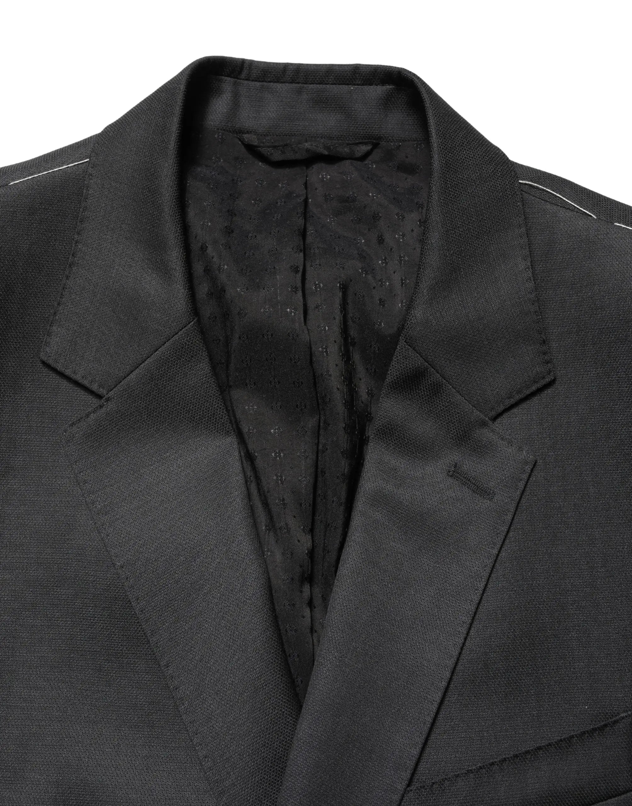 Dolce & gabbana blazer en laine noir avec coutures blanches subtiles col et revers pour costume formel