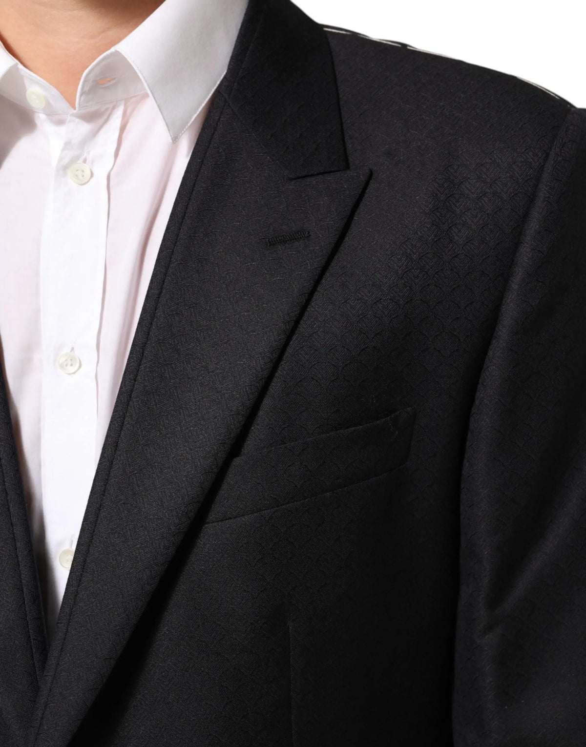 Veste de costume noire dolce & gabbana en laine pour homme avec motif tissé subtil et col cranté