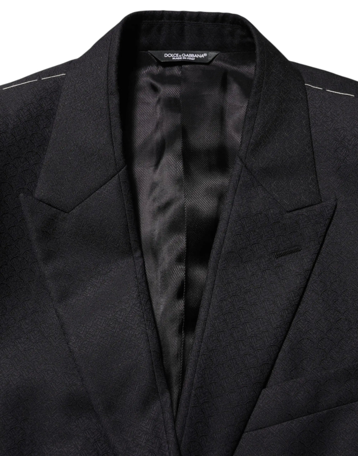 Dolce & gabbana veste de costume homme noire en laine avec motif texturé subtil et doublure satinée