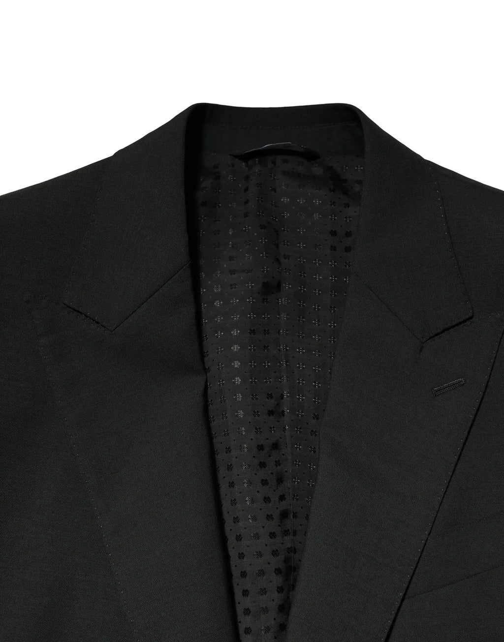 Veste de costume noire dolce gabbana en laine avec doublure à motif perforé subtil