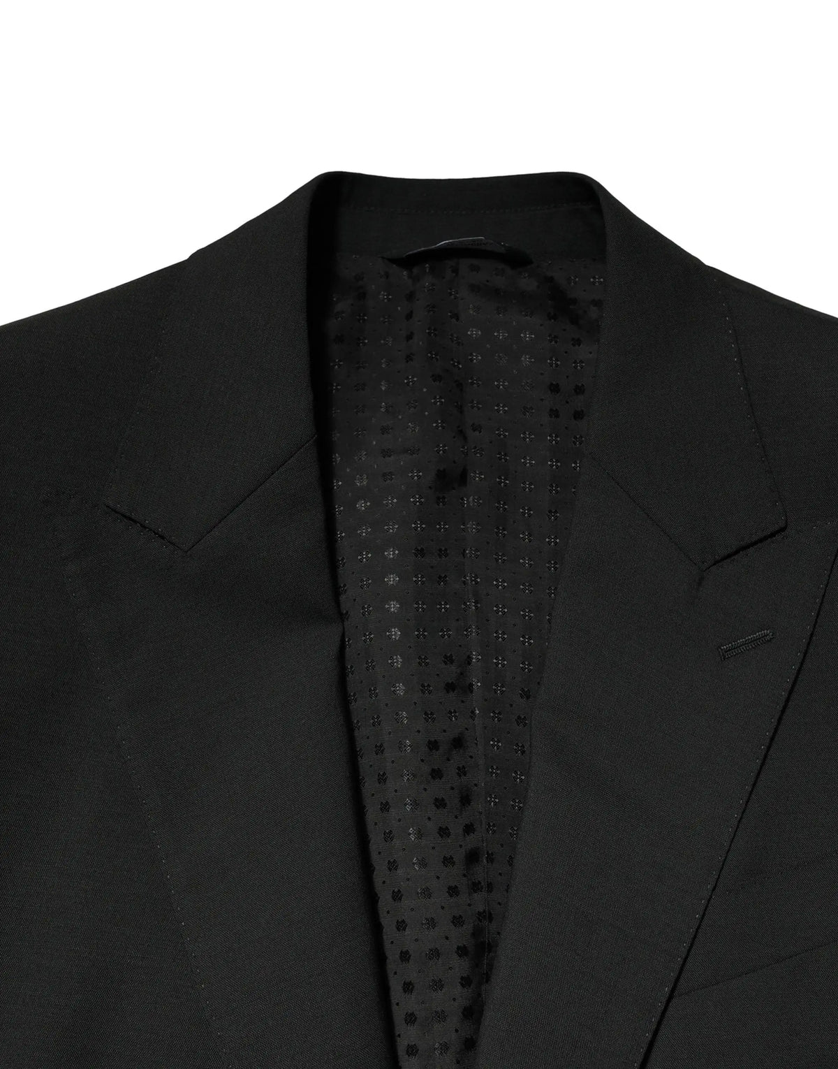 Veste de costume noire dolce gabbana en laine avec doublure à motif perforé subtil