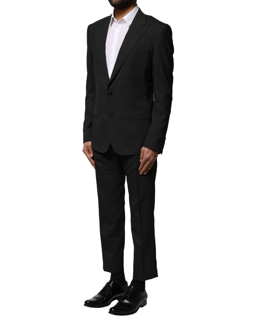 Costume deux pièces noir en laine dolce & gabbana avec fermeture à deux boutons et revers nets