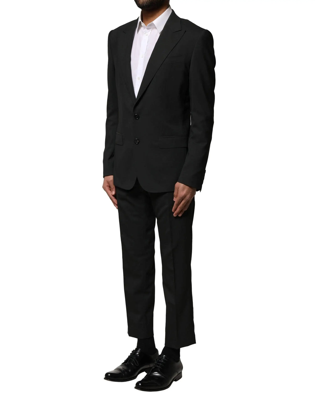 Costume deux pièces noir en laine dolce & gabbana avec fermeture à deux boutons et revers nets