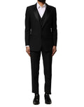 Dolce & gabbana costume trois pièces noir en laine avec col en satin et gilet assorti