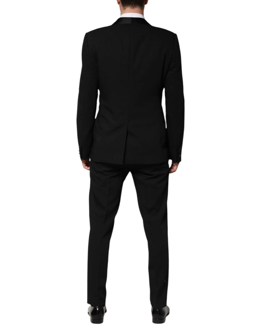 Dolce & gabbana costume trois pièces noir en laine avec col en satin contrastant pour homme