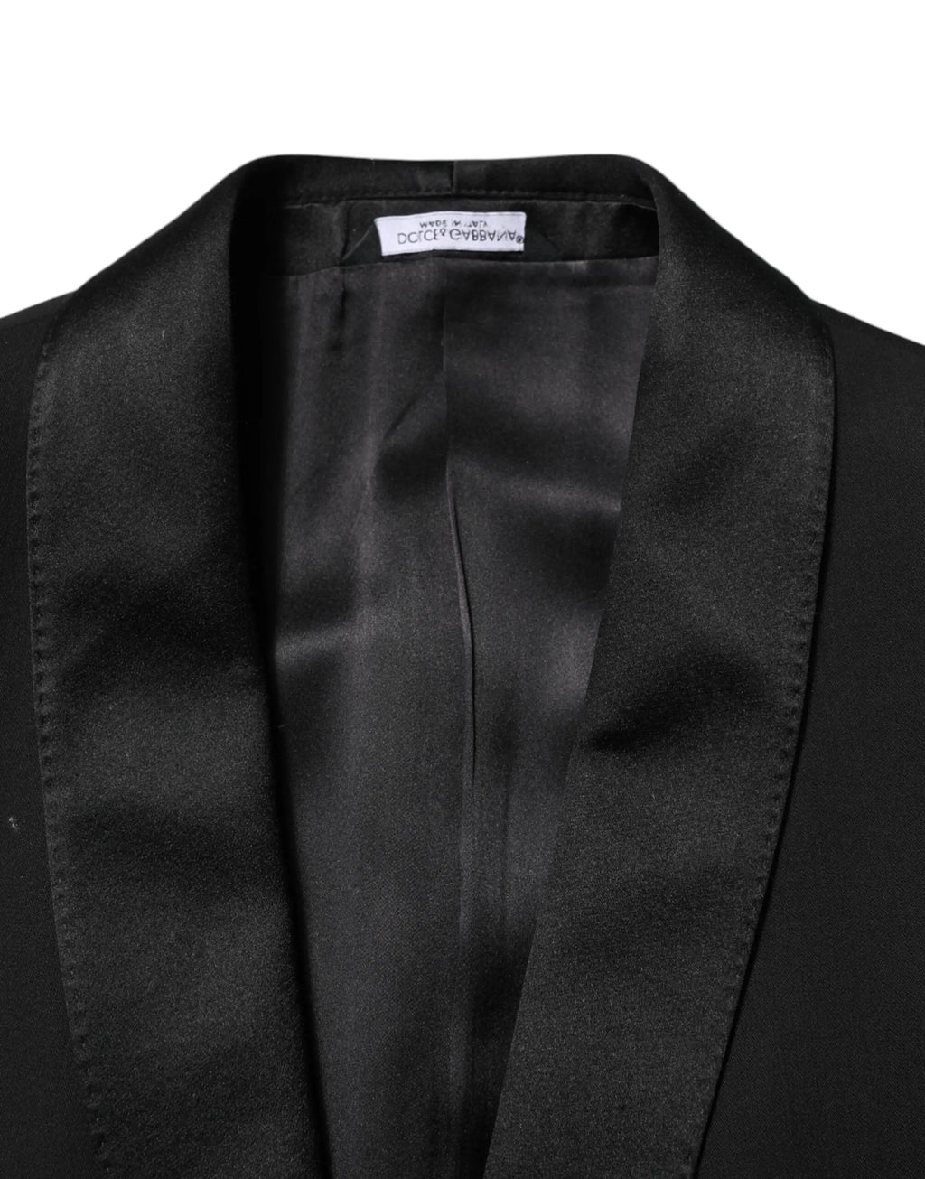 Col de revers en satin noir dun costume trois pièces en laine dolce & gabbana pour homme