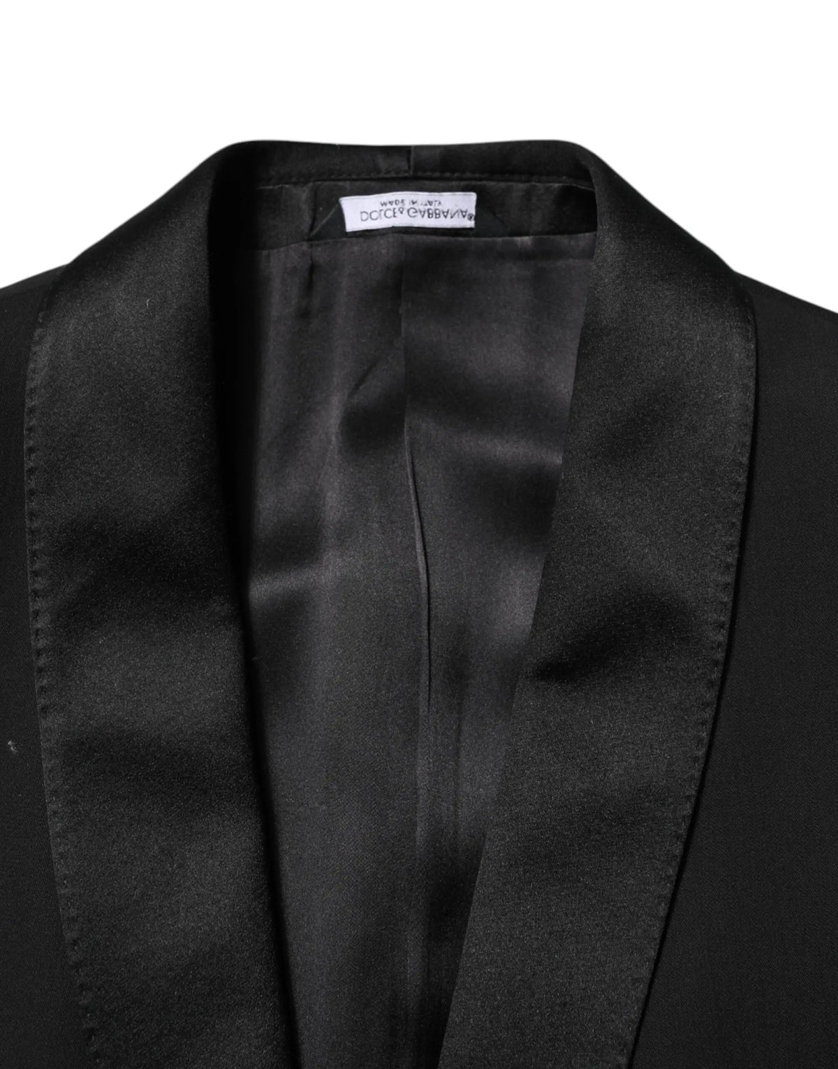 Col de revers en satin noir dun costume trois pièces en laine dolce & gabbana pour homme