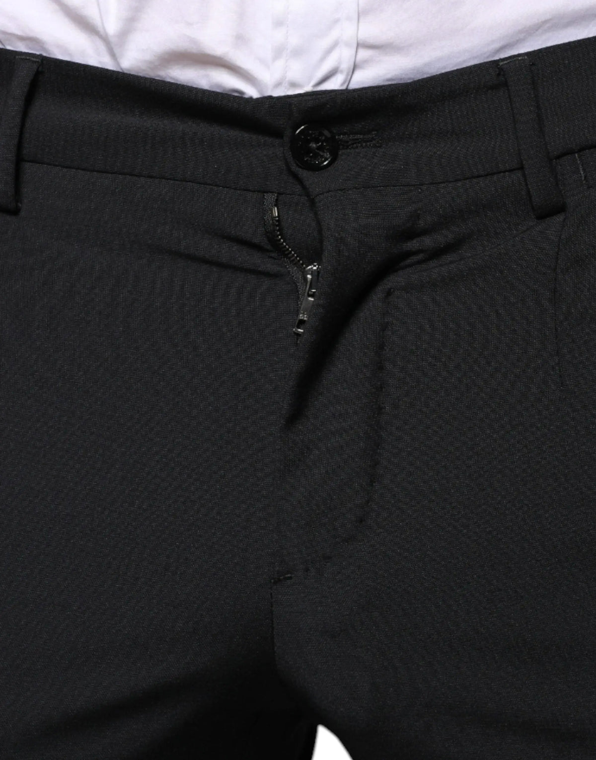 Pantalon texturé noir dolce & gabbana en laine avec boutons et fermeture éclair pour costume trois pièces slim fit homme formel