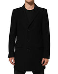 Dolce & gabbana manteau trench homme en laine noire avec col cranté et trois boutons sur le devant