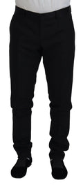 Pantalon formel chino en laine noir dolce & gabbana avec coupe droite élégante et plis subtils sur le devant