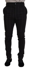Pantalon chino formel pour homme dolce & gabbana noir en laine à coupe slim avec fines rayures verticales