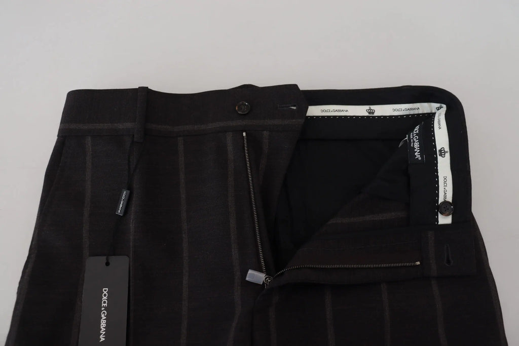 Pantalon noir dolce & gabbana en laine avec rayures fines verticales coupe ajustée pour homme formel