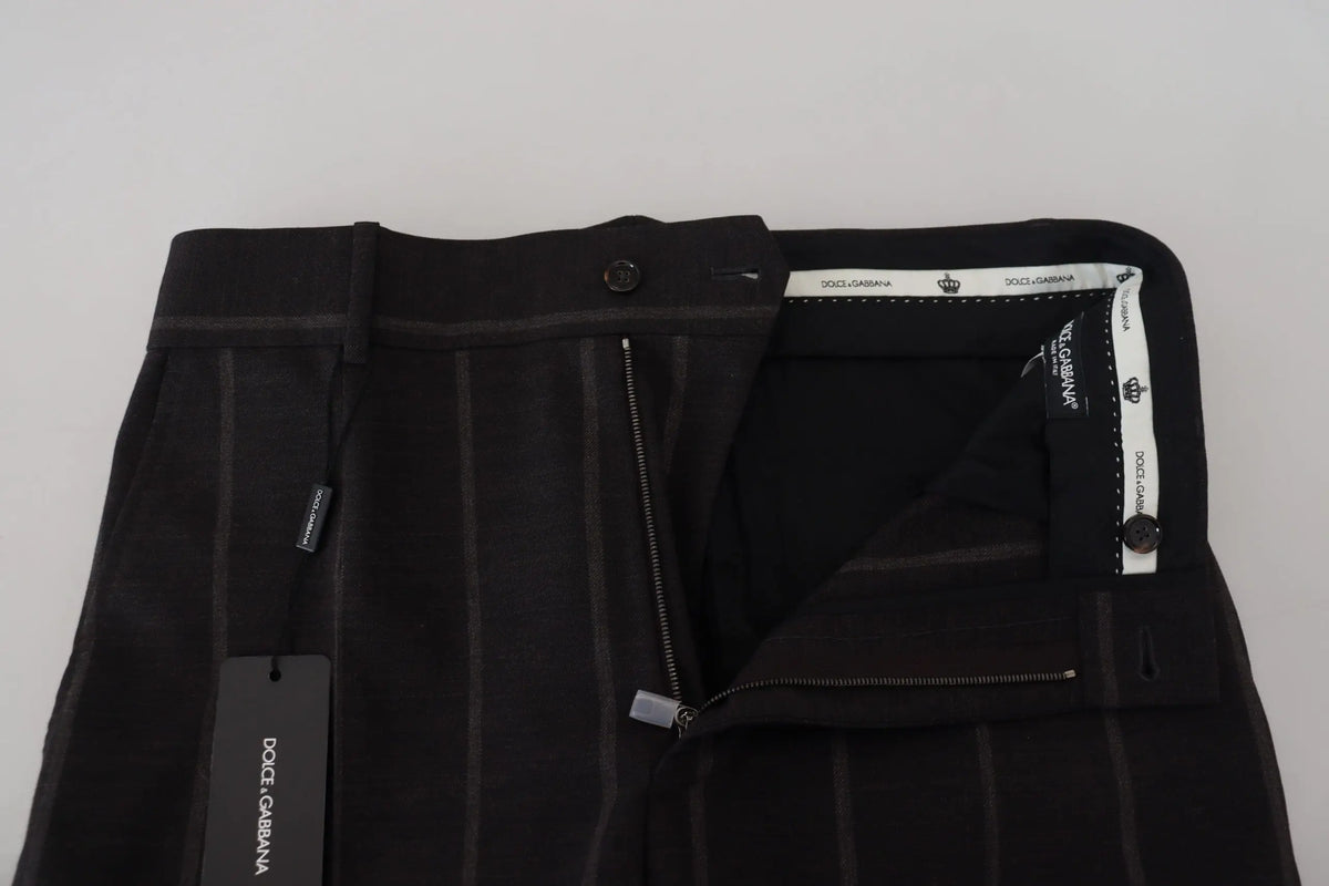 Pantalon noir dolce & gabbana en laine avec rayures fines verticales coupe ajustée pour homme formel