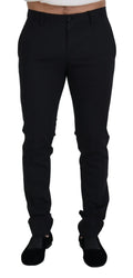Pantalon chino formel noir en laine dolce & gabbana avec coupe slim et détails de couture subtils