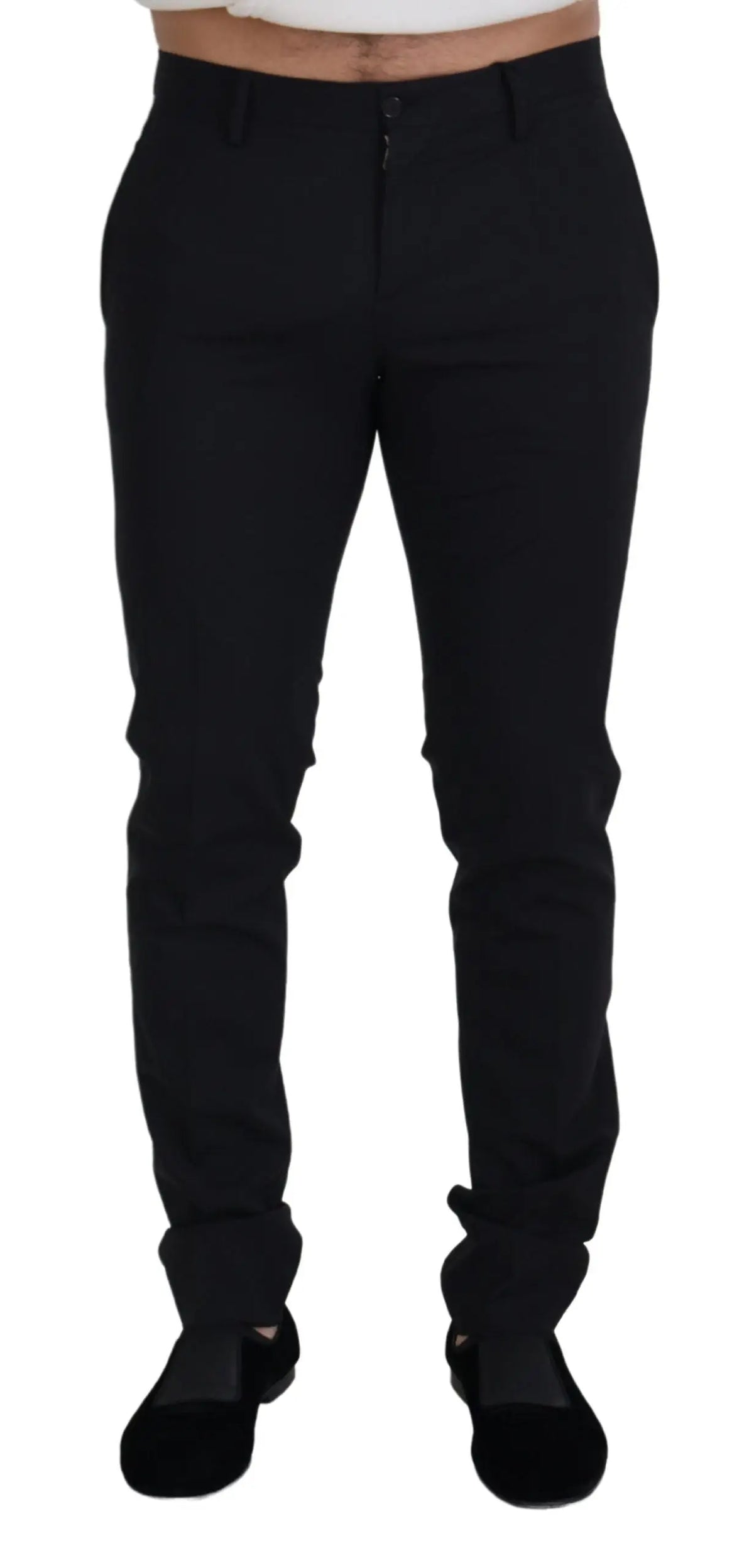 Pantalon chino formel noir en laine dolce & gabbana avec coupe slim et détails de couture subtils