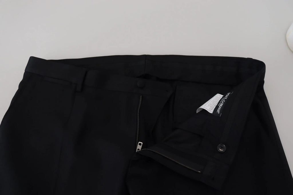 Pantalon chino formel noir dolce & gabbana en laine avec coupe ajustée et détails de couture subtils