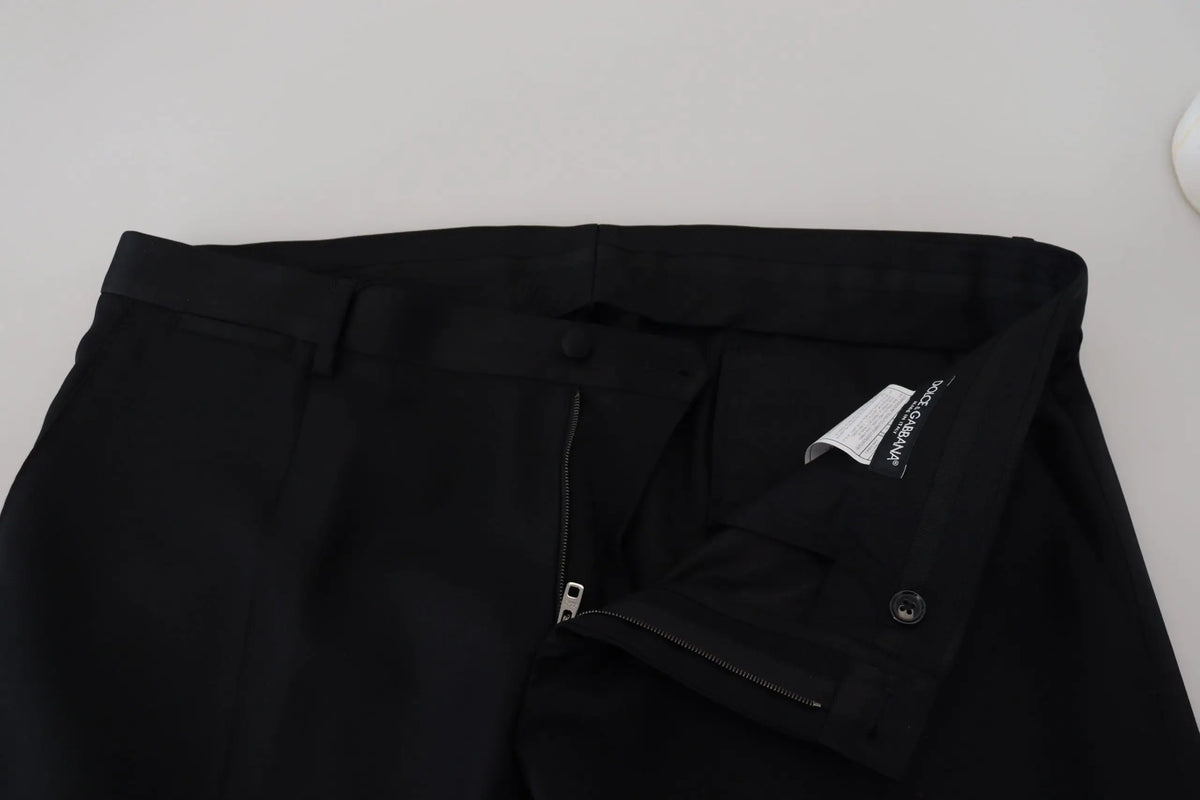 Pantalon chino formel noir dolce & gabbana en laine avec coupe ajustée et détails de couture subtils