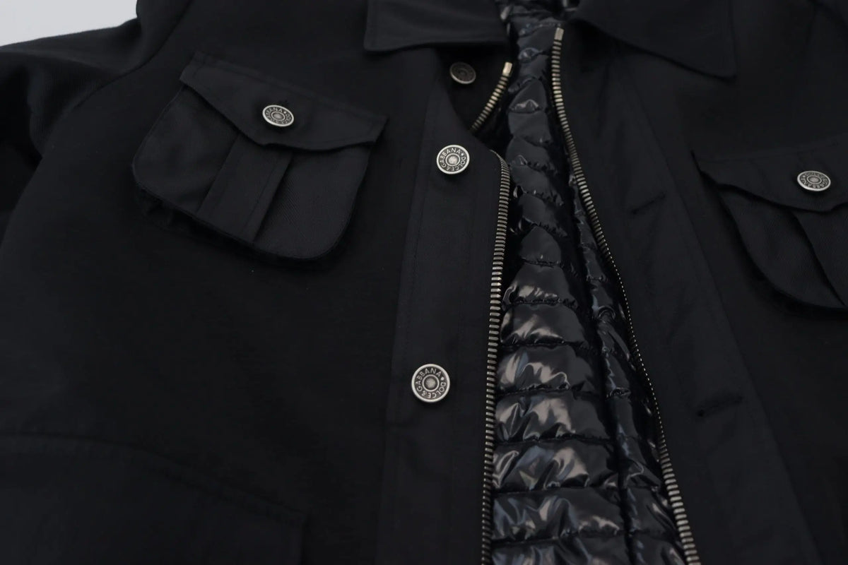 Dolce & gabbana veste noire en laine collee a fermeture eclair complete avec boutons argentés et doublure matelassee