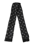 Écharpe noire dolce & gabbana en laine avec motif couronnes argentées et franges 180cm x 65cm
