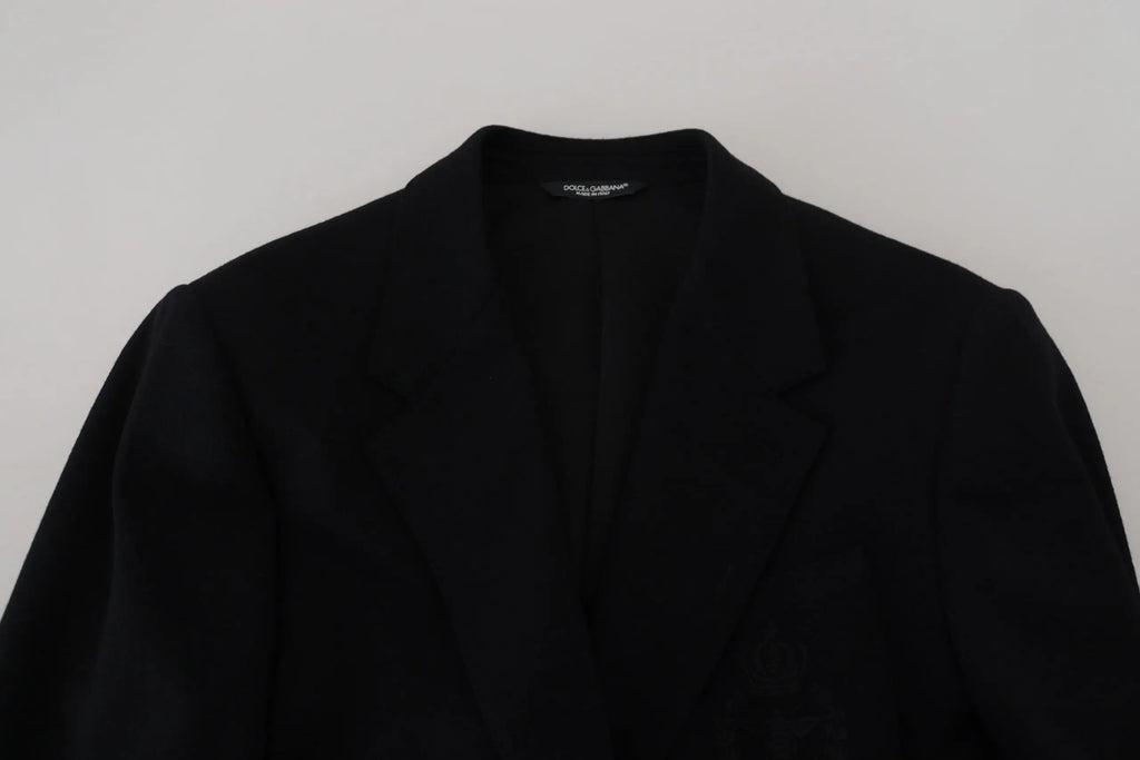 Dolce & gabbana blazer slim fit en laine noire avec coupe ajustée et revers crantés classiques