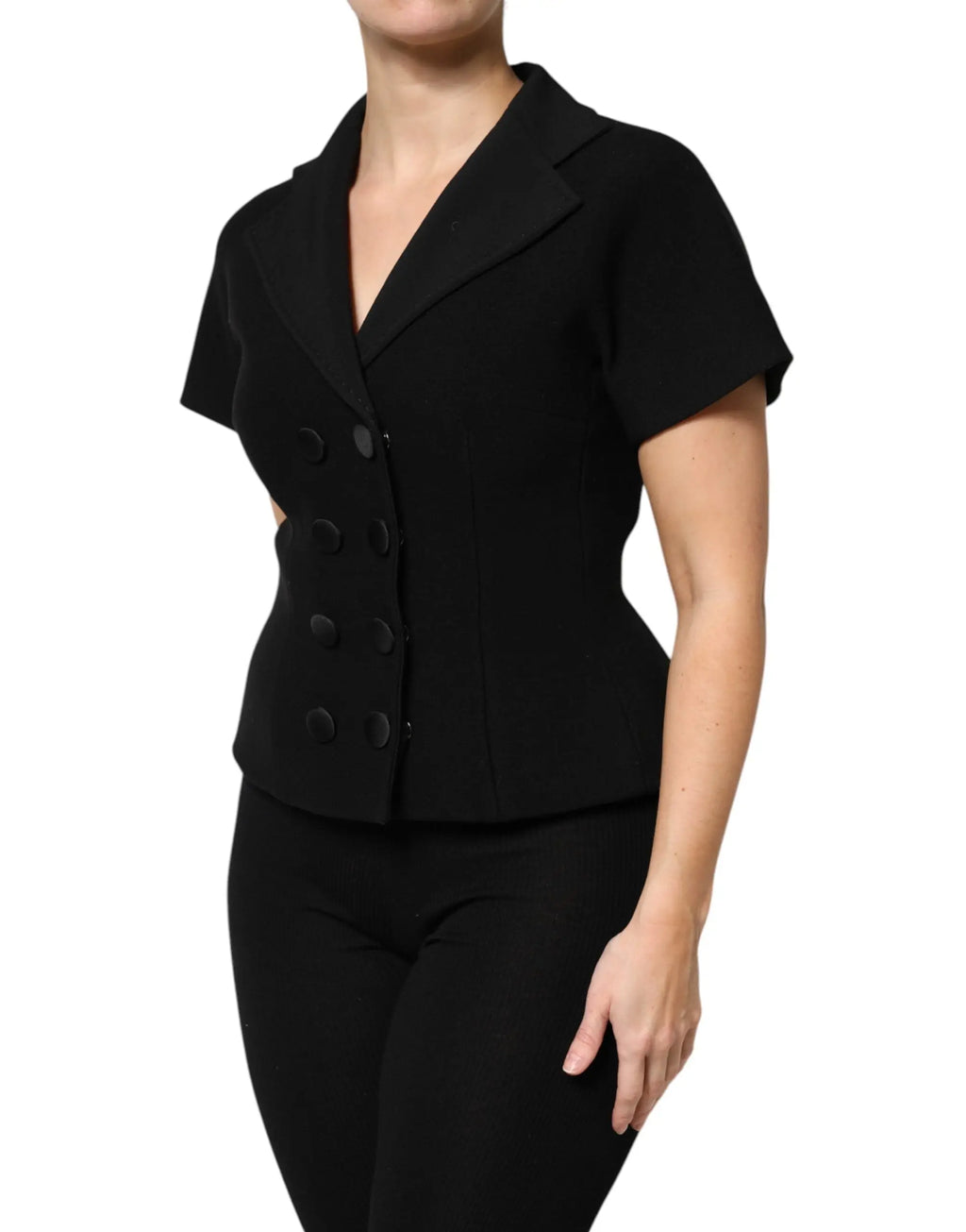 Blazer noir manches courtes dolce gabbana laine double boutonnage col cranté