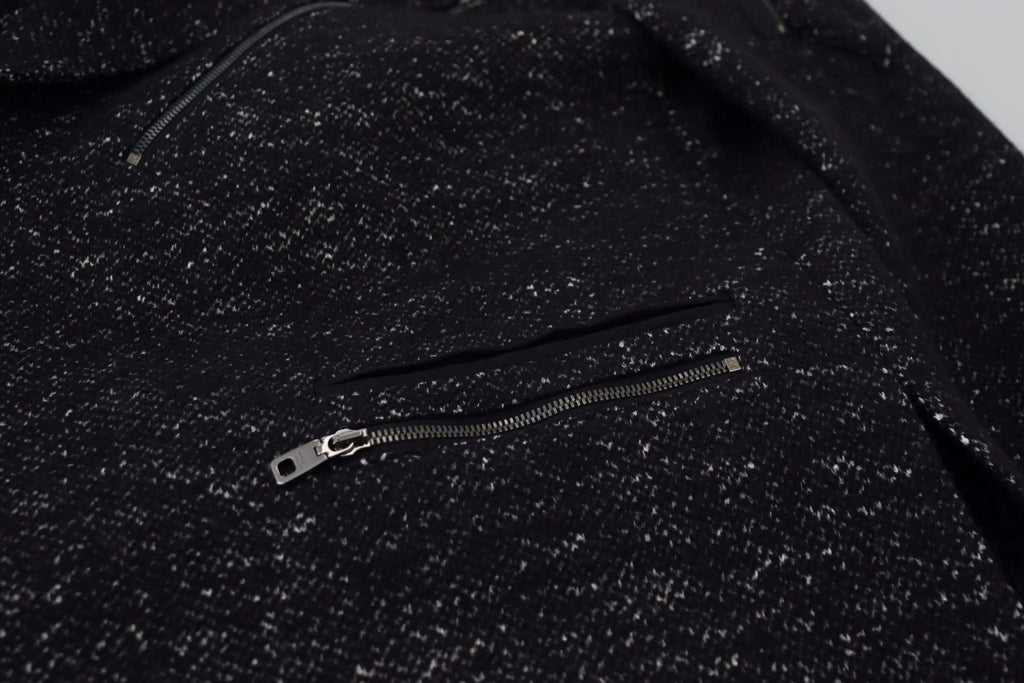 Dolce & gabbana veste homme en laine noire tachetée avec fermetures éclair argentées double boutonnage