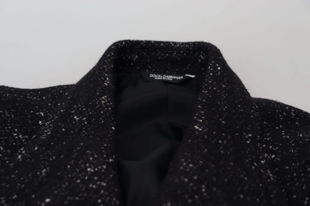 Dolce & gabbana manteau noir en laine pour homme à double boutonnage avec texture mouchetée