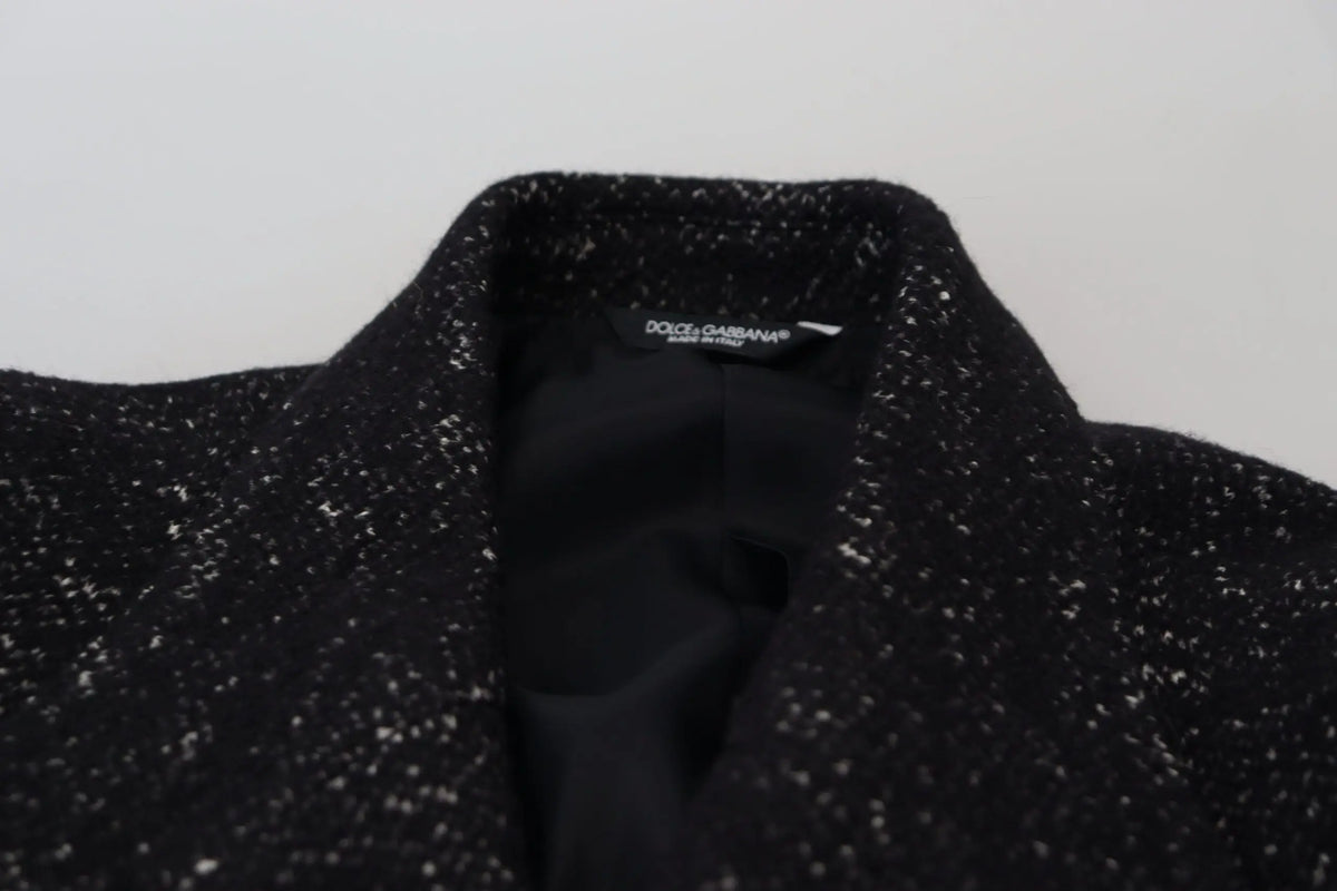 Dolce & gabbana manteau noir en laine pour homme à double boutonnage avec texture mouchetée
