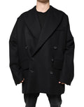 Dolce & gabbana manteau homme en laine noir à double boutonnage avec larges revers et boutons assortis