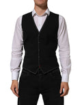 Dolce & gabbana black wool dress formal men waistcoat vest with white stitching and red thread accent at hem