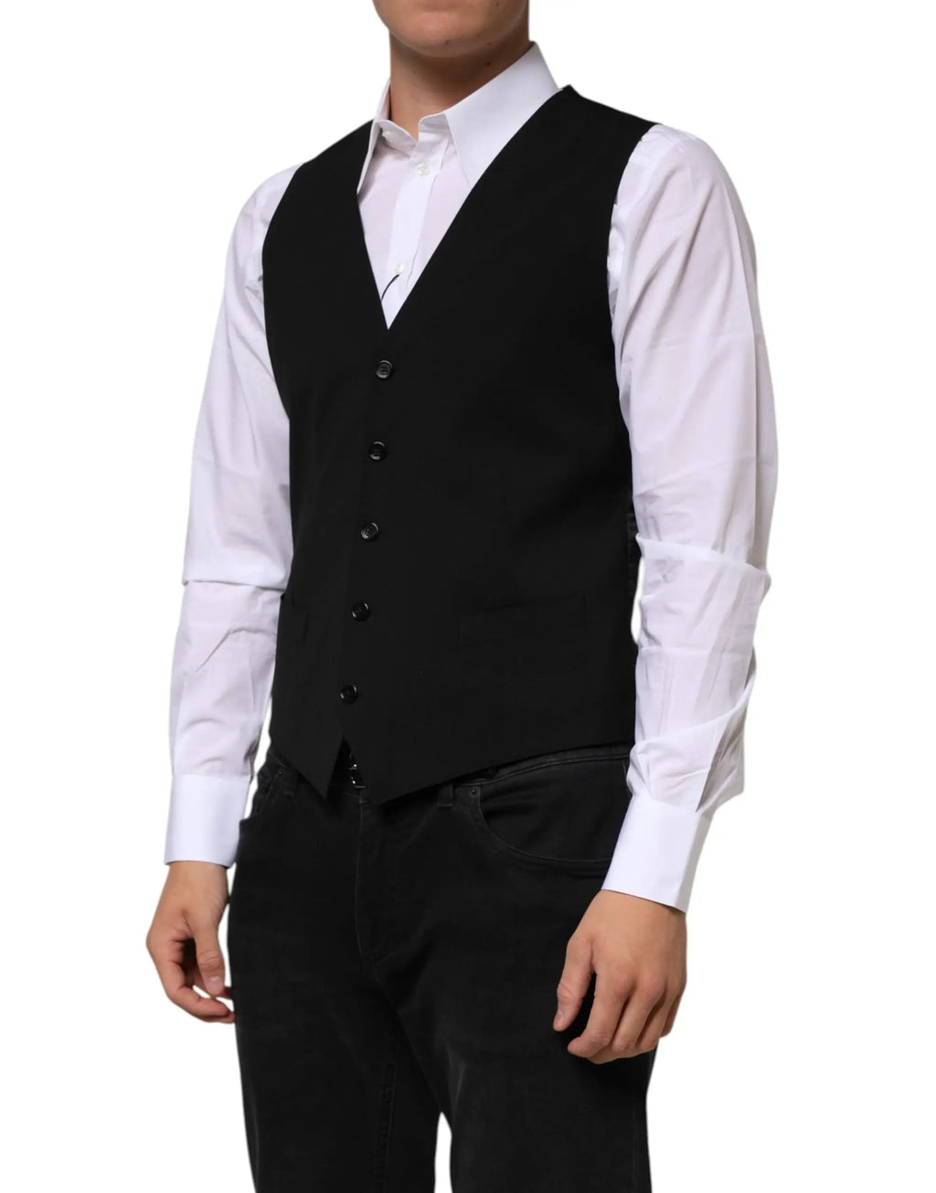 Dolce & gabbana waistcoat vest noir en laine pour homme avec cinq boutons foncés et design élégant ajusté