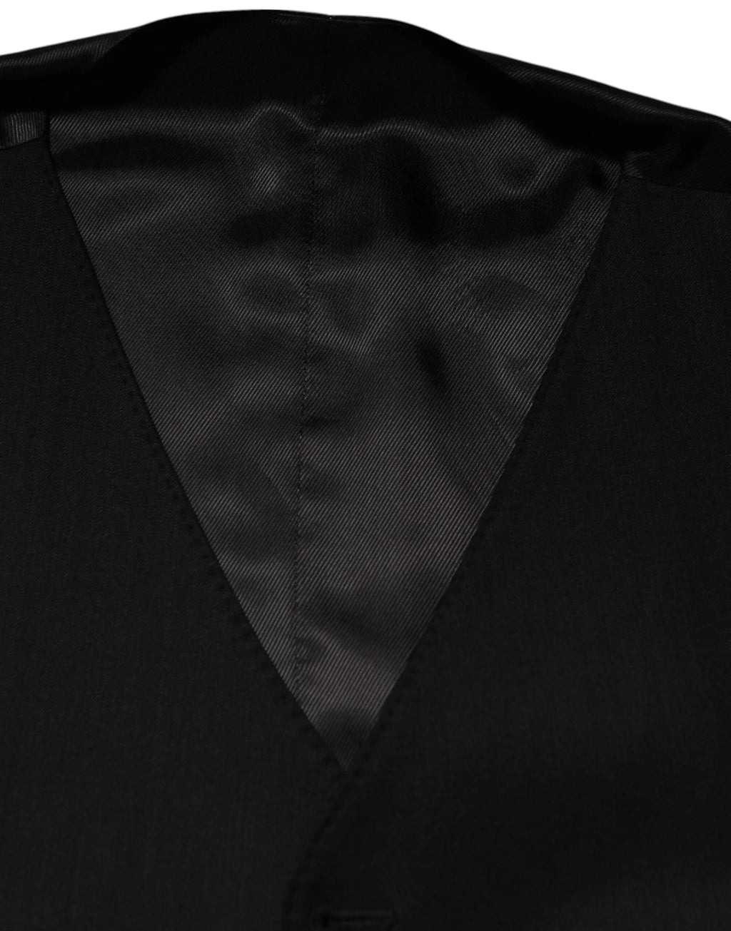 Col noir en satin doublé avec légère brillance et texture fine sur le gilet de costume homme dolce gabbana en laine
