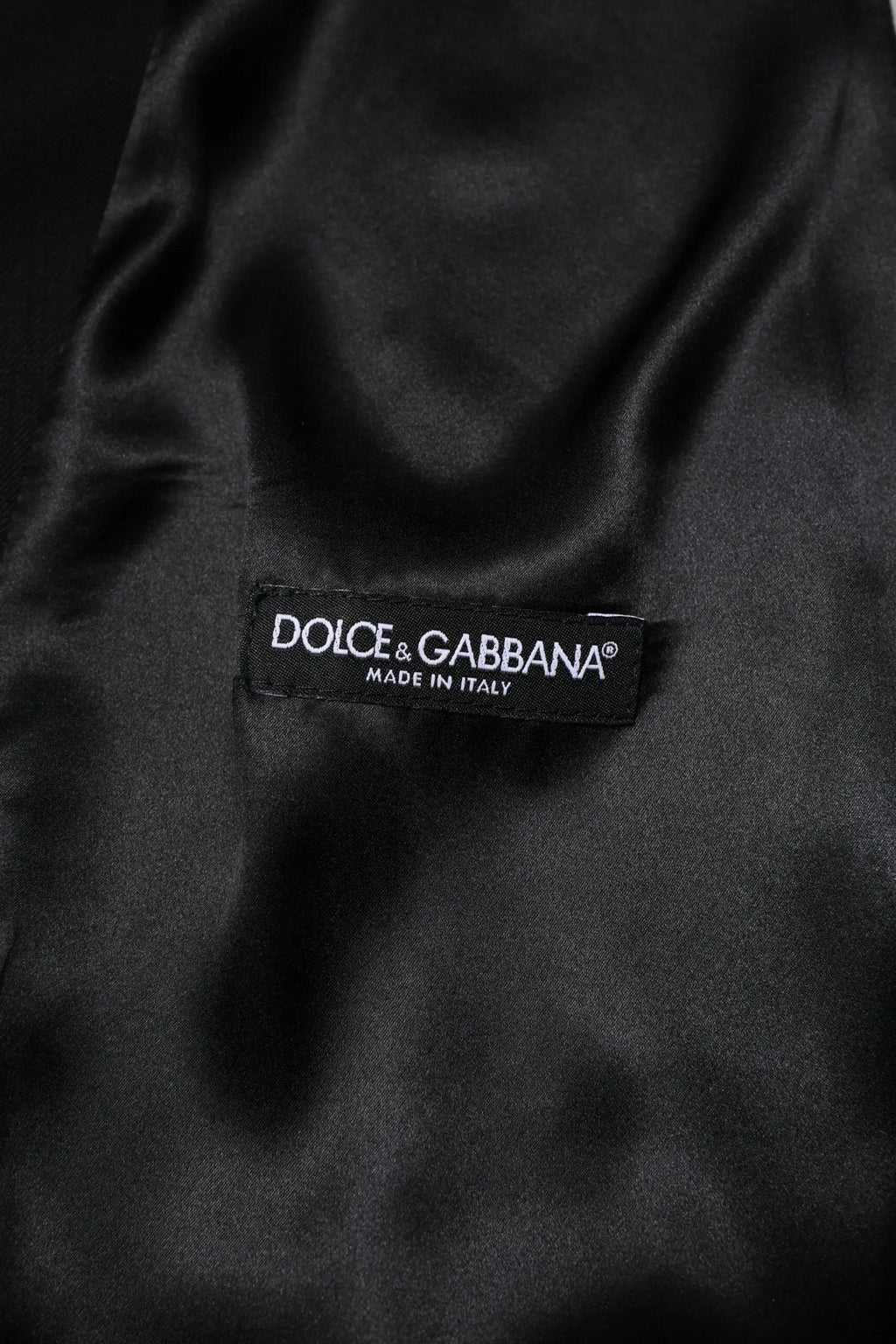Dolce & gabbana black wool formal men waistcoat vest with satin fabric and made in italy label