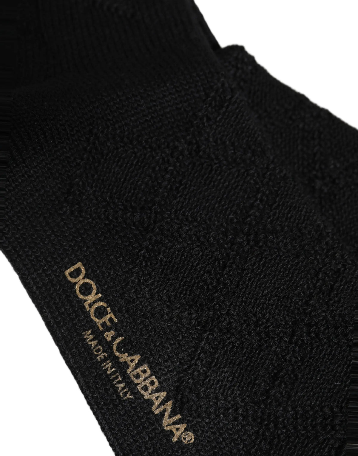 Chaussette dolce & gabbana noire en laine avec logo brodé or et texte made in italy vue arrière