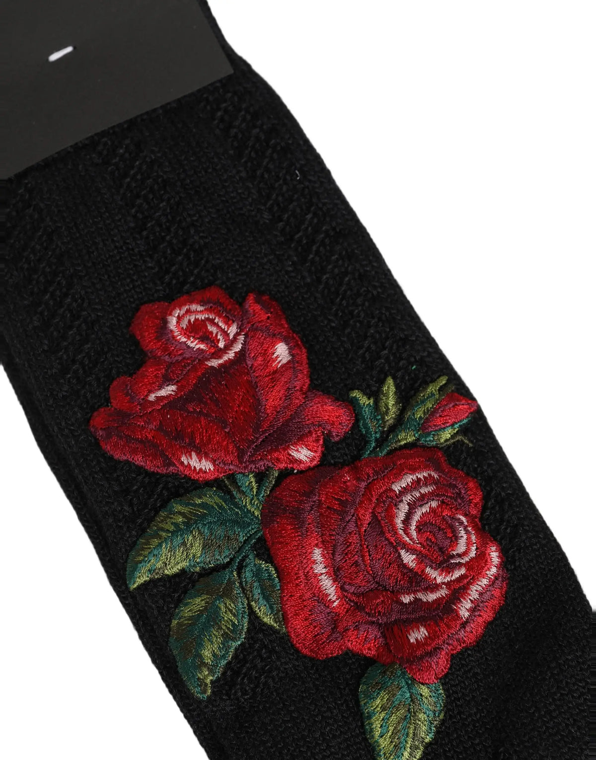 Chaussette noire dolce & gabbana en laine avec broderie florale rouge vert et blanc pour porter jusquau mollet