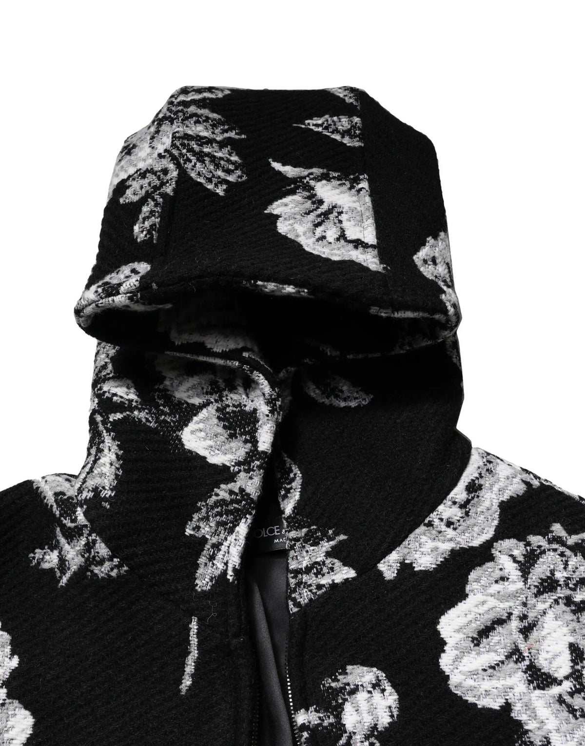 Dolce & gabbana veste à capuche homme en laine noire avec motif floral noir et blanc en tissu tricoté texturé
