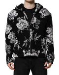 Dolce & gabbana sweat à capuche pour homme en laine noire avec motif floral en relief blanc et gris