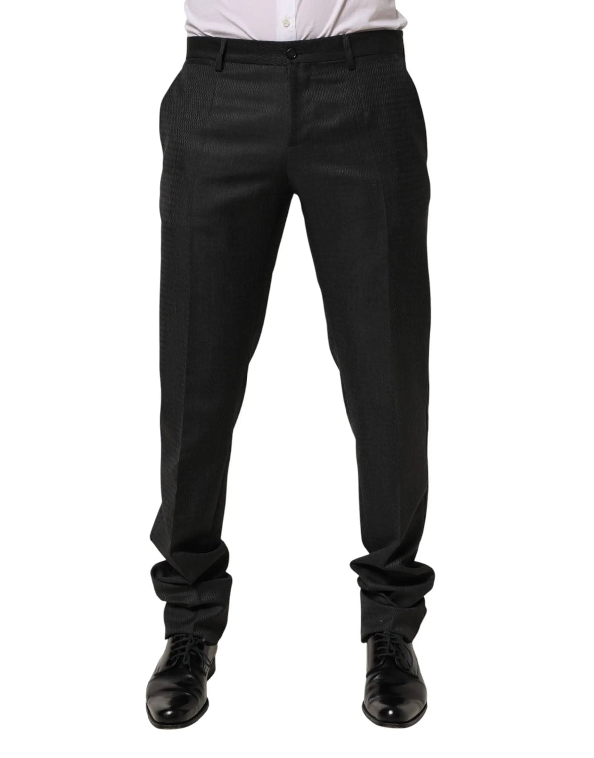 Pantalon homme dolce & gabbana en laine noire avec motif subtil et coupe ajustée pour tenue formelle