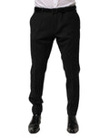 Pantalon homme formel dolce & gabbana en laine noire avec coupe droite et plis subtils à la taille
